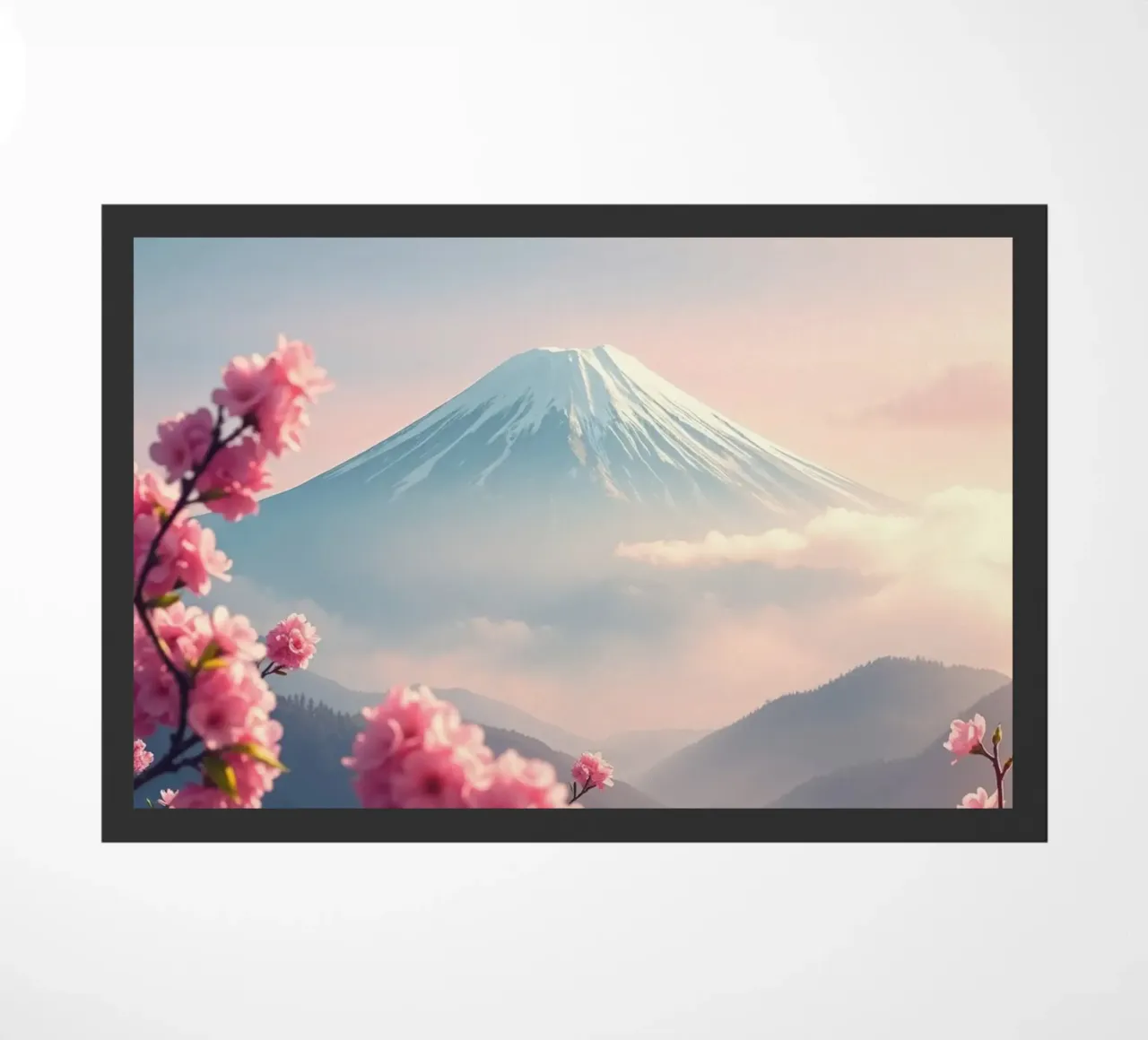 Il Monte Fuji in Giappone con i ciliegi in fiore zerbino da RB-Digital-Paintings