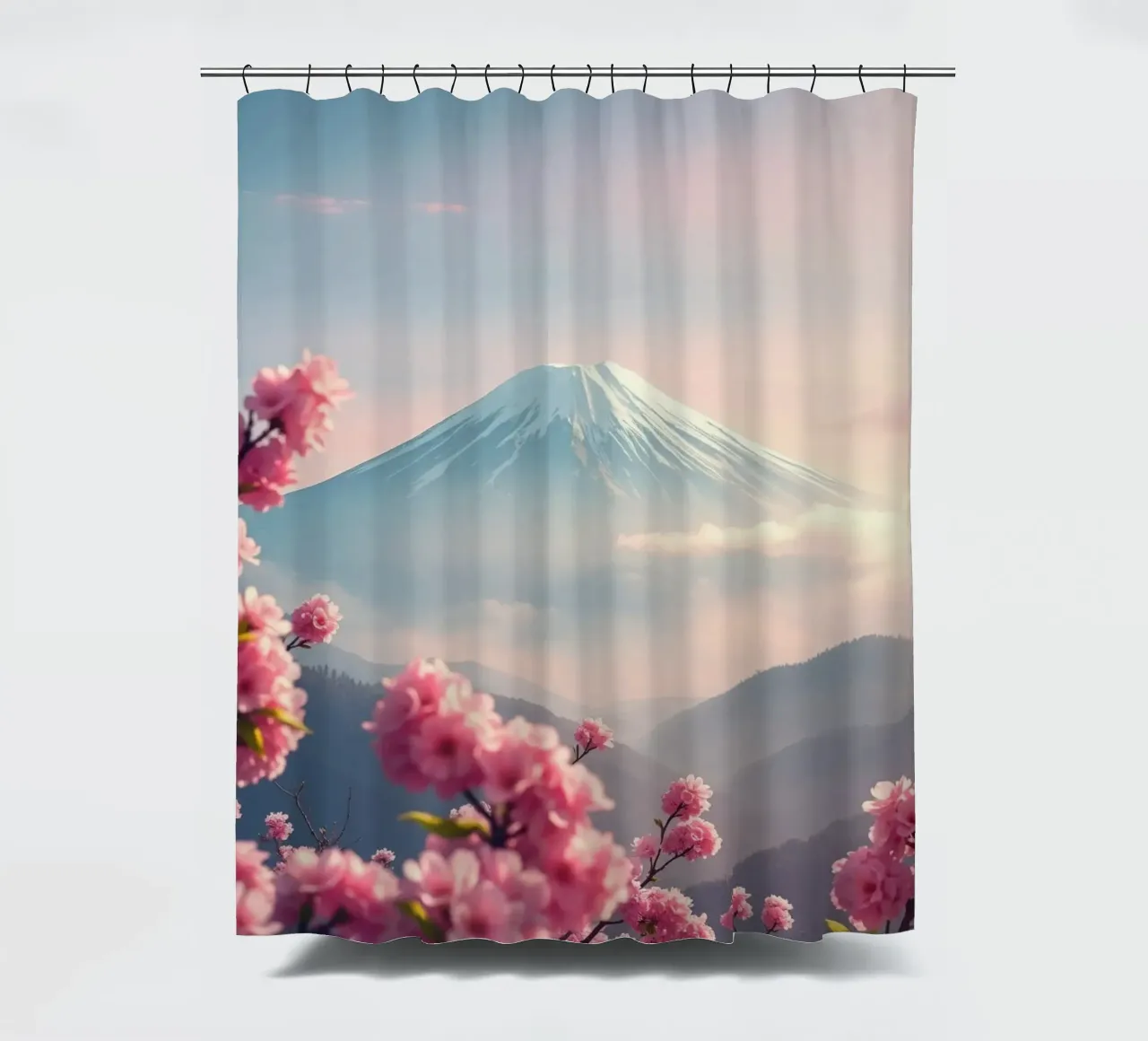 Il Monte Fuji in Giappone con i ciliegi in fiore tenda da doccia da RB-Digital-Paintings