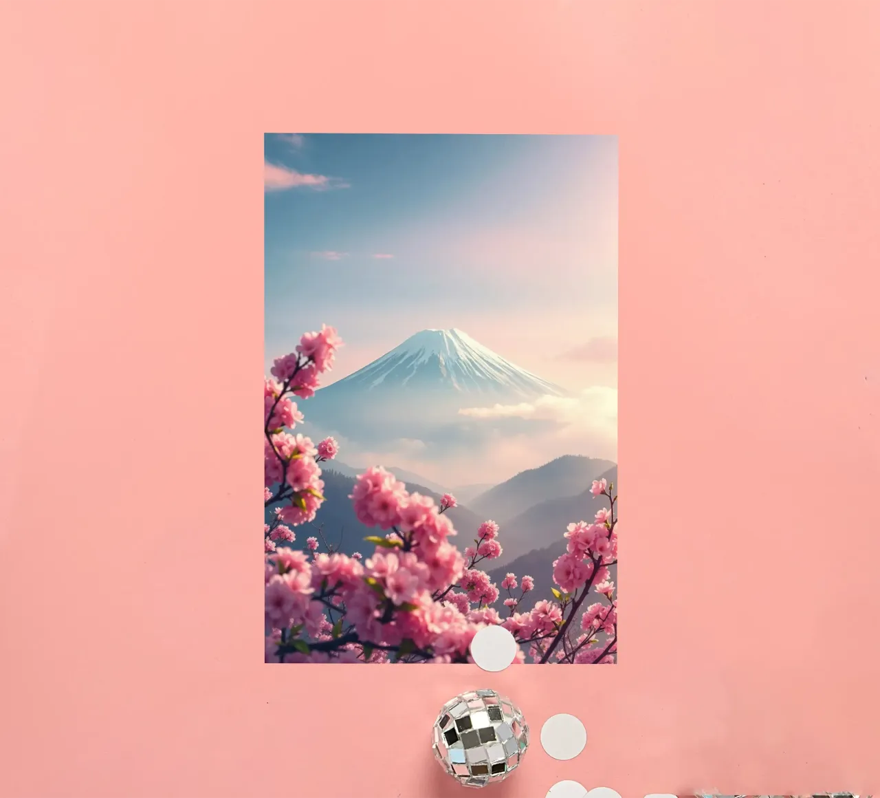 Il Monte Fuji in Giappone con i ciliegi in fiore adesivo da RB-Digital-Paintings