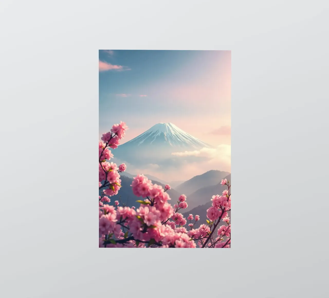 Il Monte Fuji in Giappone con i ciliegi in fiore adesivo da RB-Digital-Paintings