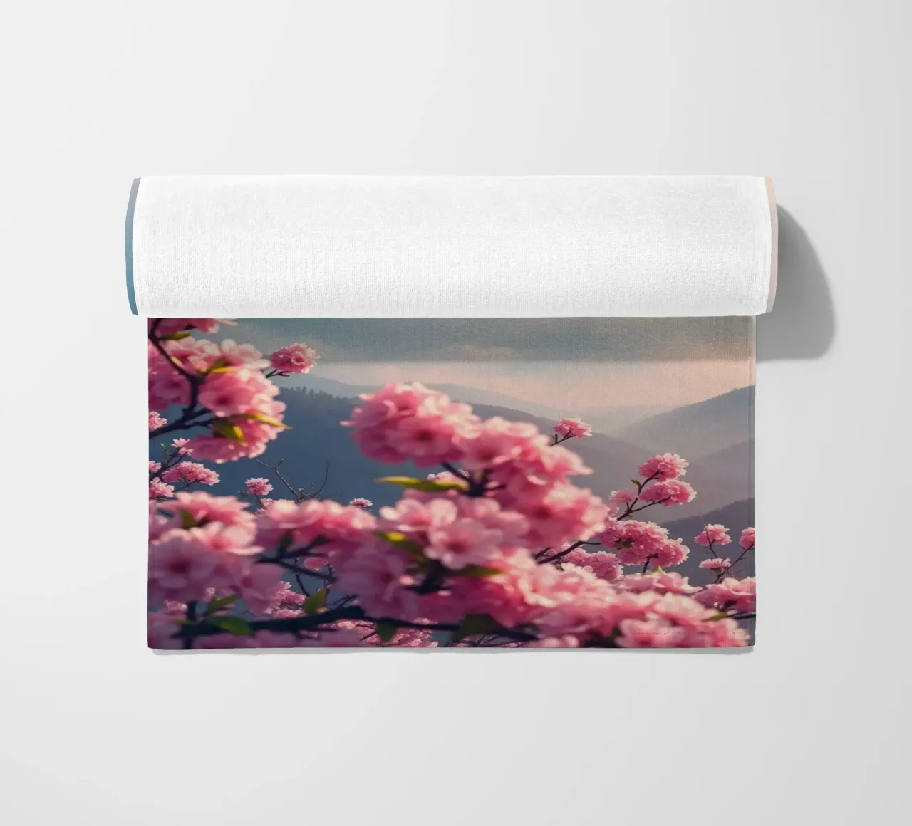 De berg Fuji in Japan met kersenbloesems strandhanddoek van RB-Digital-Paintings