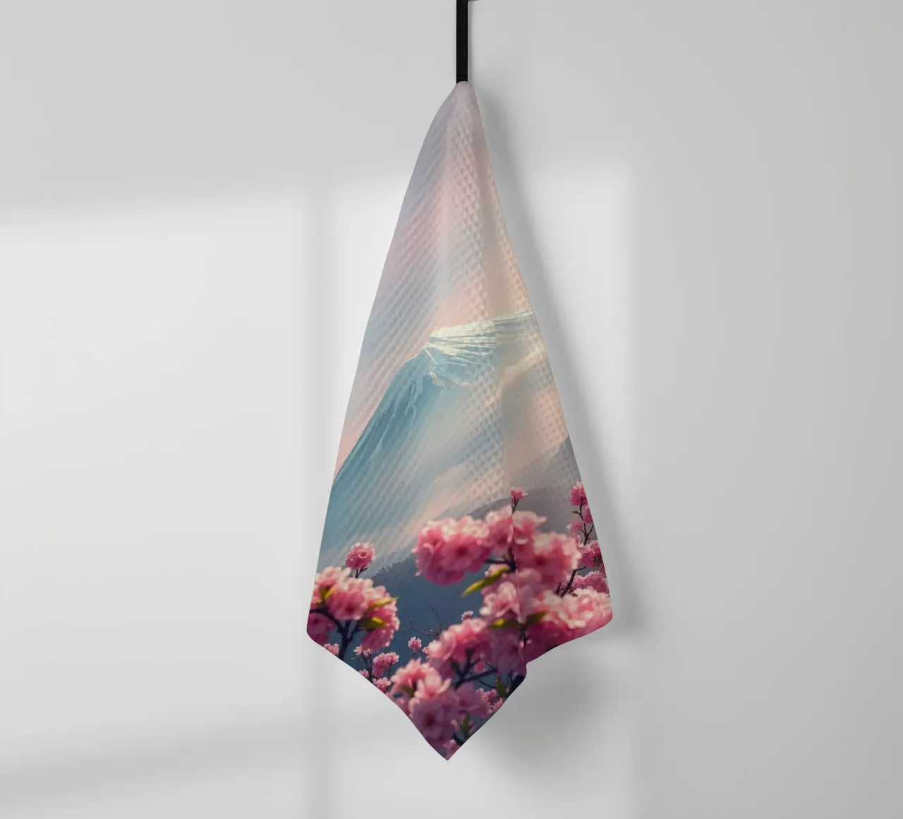 Il Monte Fuji in Giappone con i ciliegi in fiore canovaccio da cucina da RB-Digital-Paintings