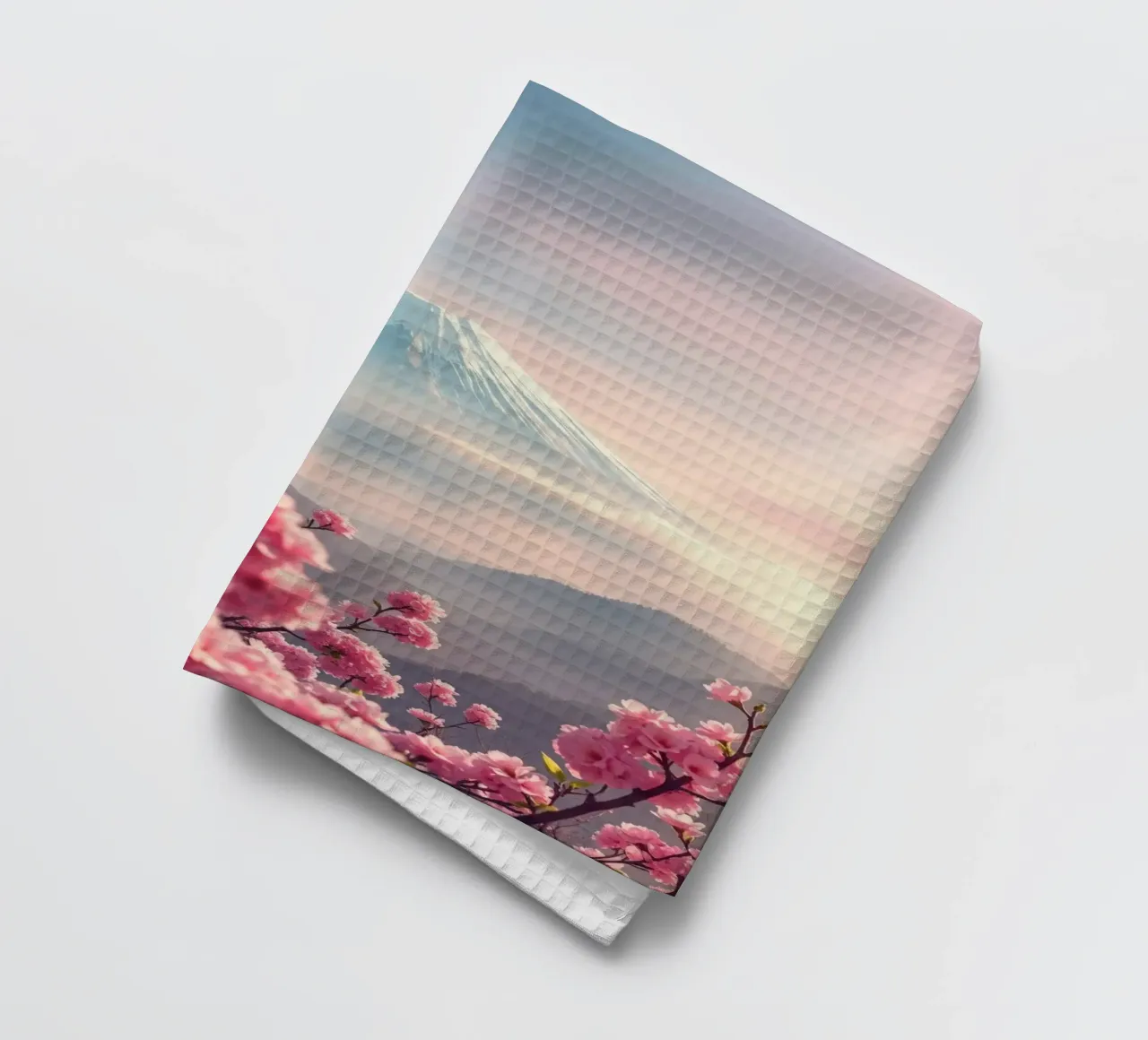 Il Monte Fuji in Giappone con i ciliegi in fiore canovaccio da cucina da RB-Digital-Paintings