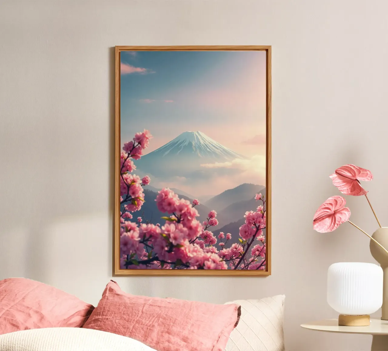 Il Monte Fuji in Giappone con i ciliegi in fiore pannello forex da RB-Digital-Paintings