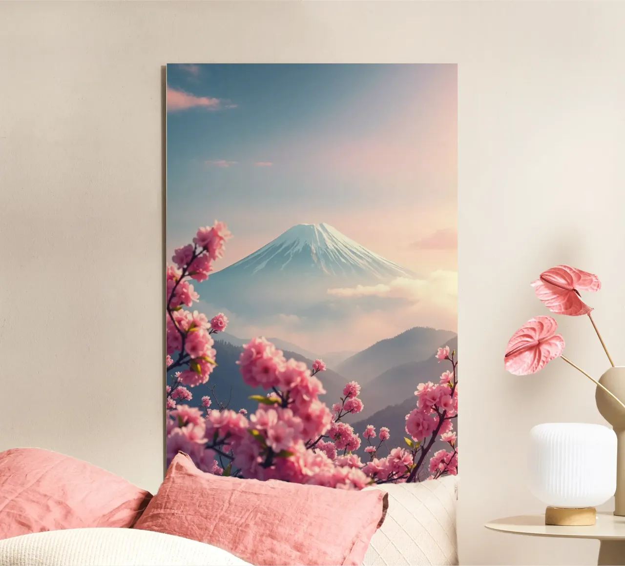 Il Monte Fuji in Giappone con i ciliegi in fiore pannello forex da RB-Digital-Paintings