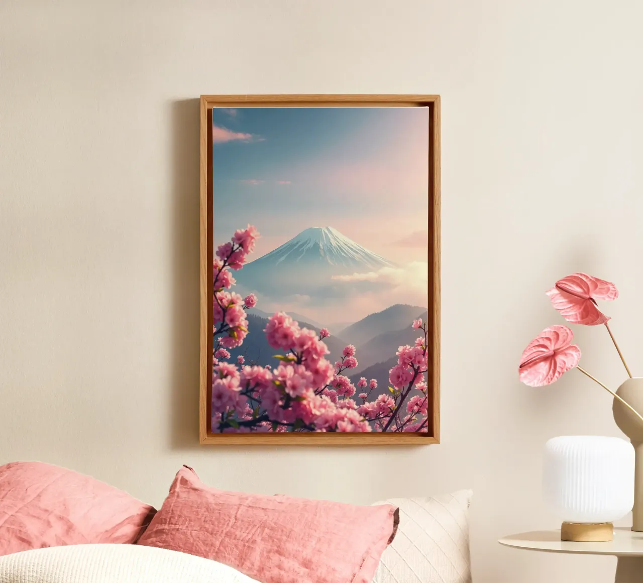 Il Monte Fuji in Giappone con i ciliegi in fiore tela da RB-Digital-Paintings