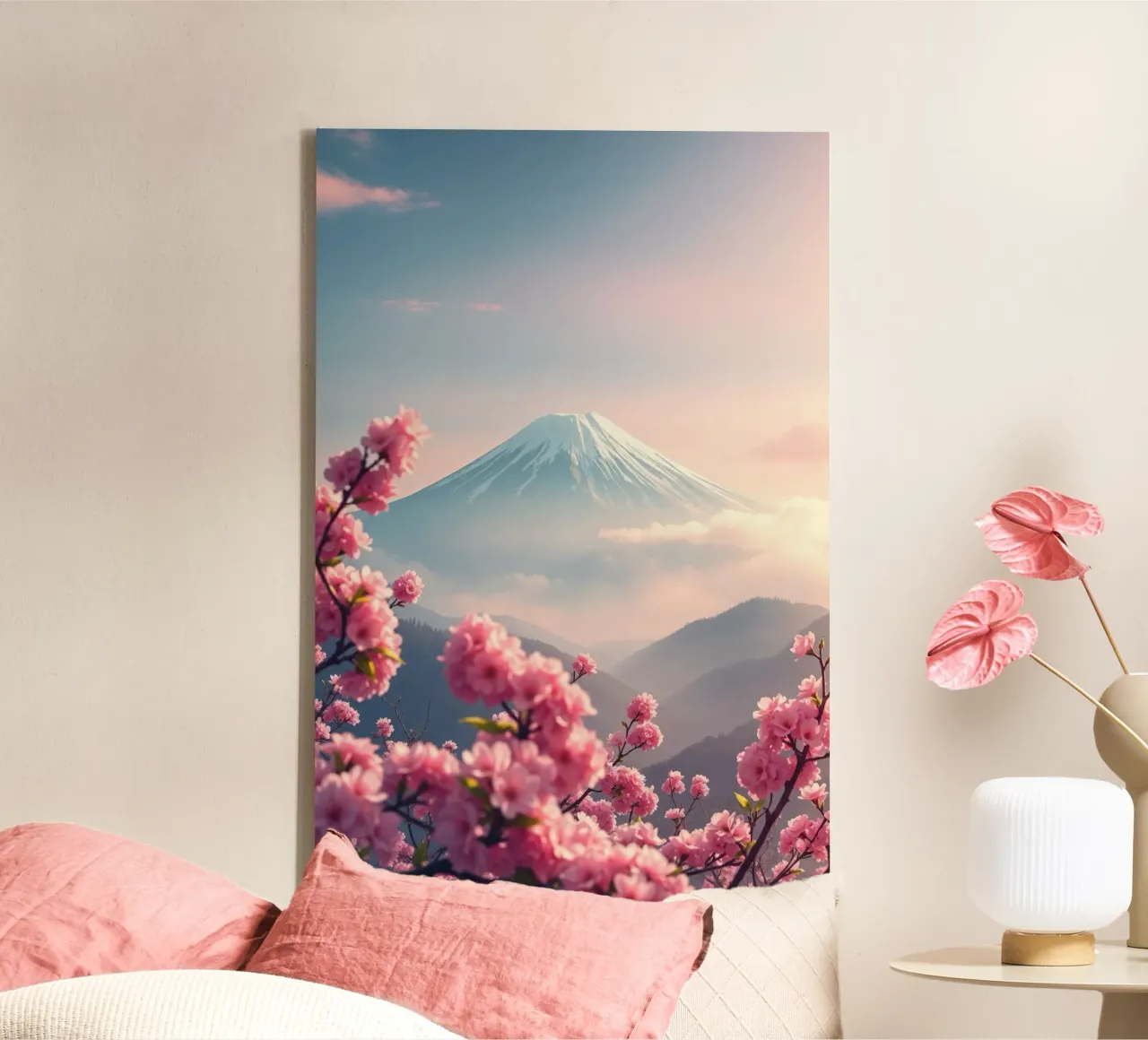 Il Monte Fuji in Giappone con i ciliegi in fiore tela da RB-Digital-Paintings