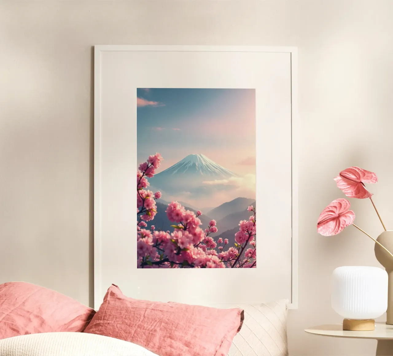 Il Monte Fuji in Giappone con i ciliegi in fiore carta hahnemühle da RB-Digital-Paintings