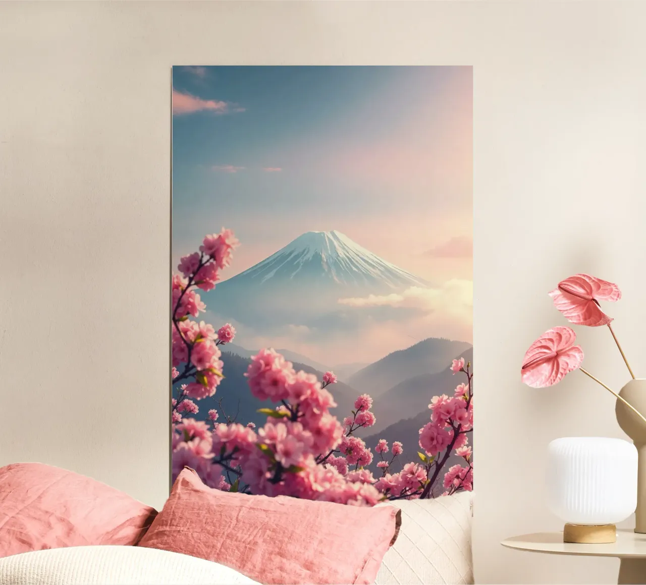 Il Monte Fuji in Giappone con i ciliegi in fiore carta hahnemühle da RB-Digital-Paintings