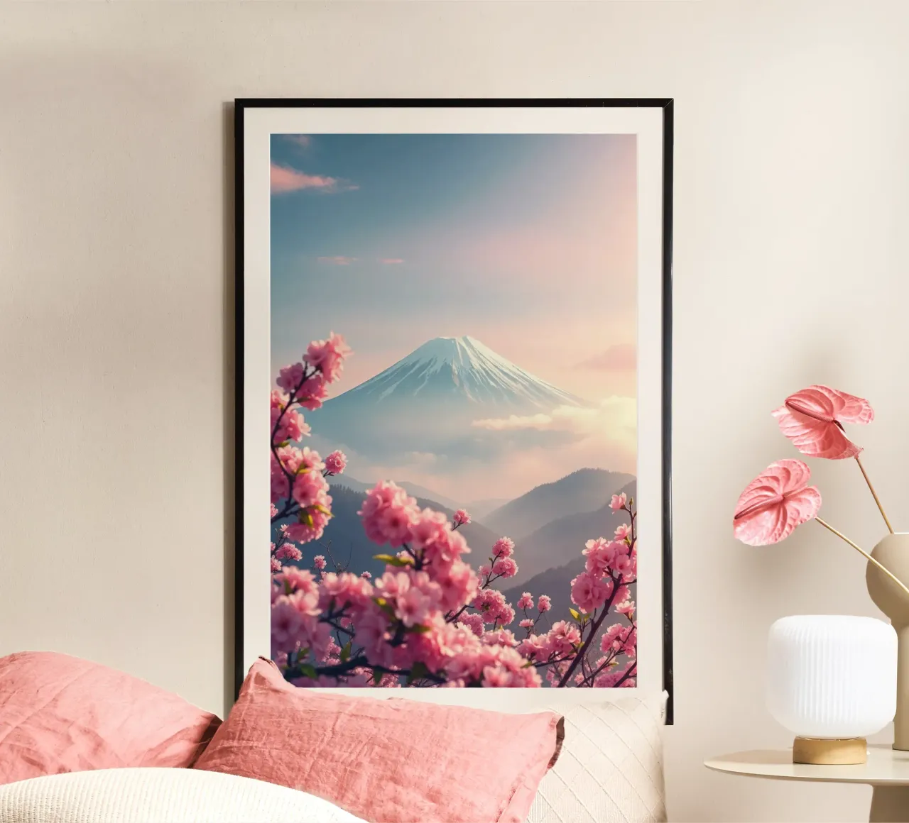 Il Monte Fuji in Giappone con i ciliegi in fiore carta hahnemühle da RB-Digital-Paintings