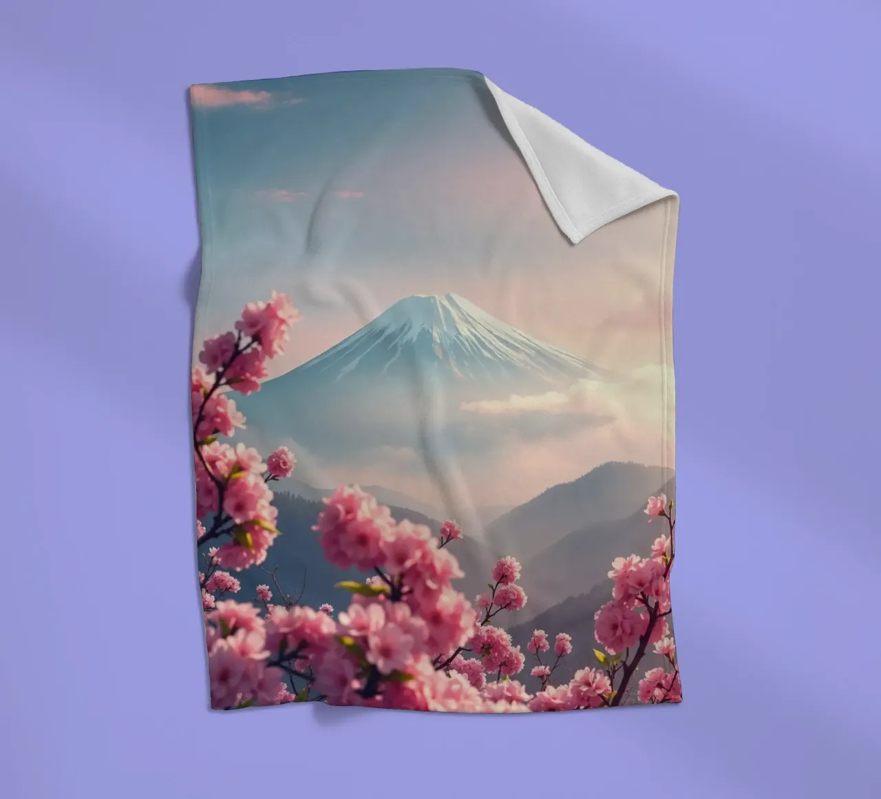 Il Monte Fuji in Giappone con i ciliegi in fiore coperta in pile da RB-Digital-Paintings