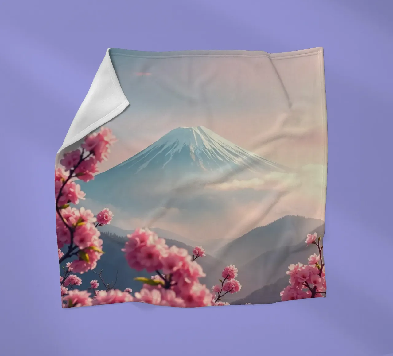 Il Monte Fuji in Giappone con i ciliegi in fiore coperta in pile da RB-Digital-Paintings