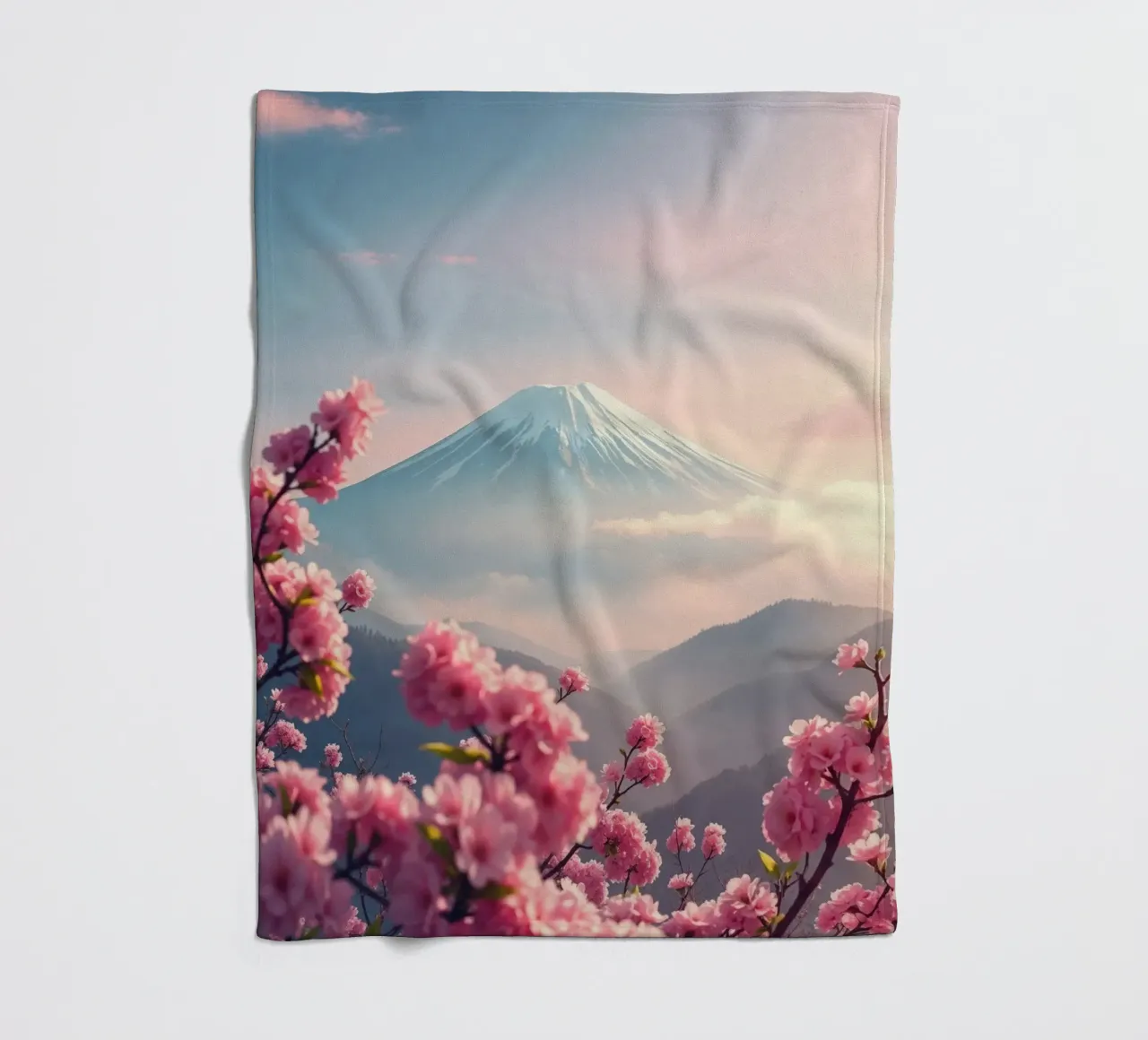 Il Monte Fuji in Giappone con i ciliegi in fiore coperta in pile da RB-Digital-Paintings
