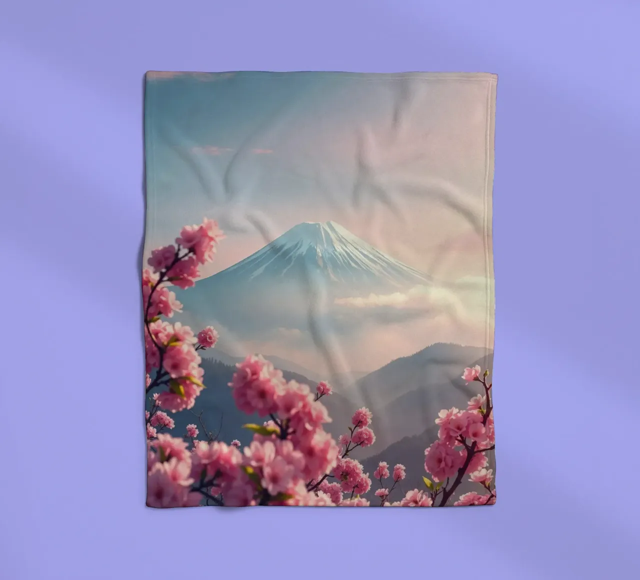 Il Monte Fuji in Giappone con i ciliegi in fiore coperta in pile da RB-Digital-Paintings