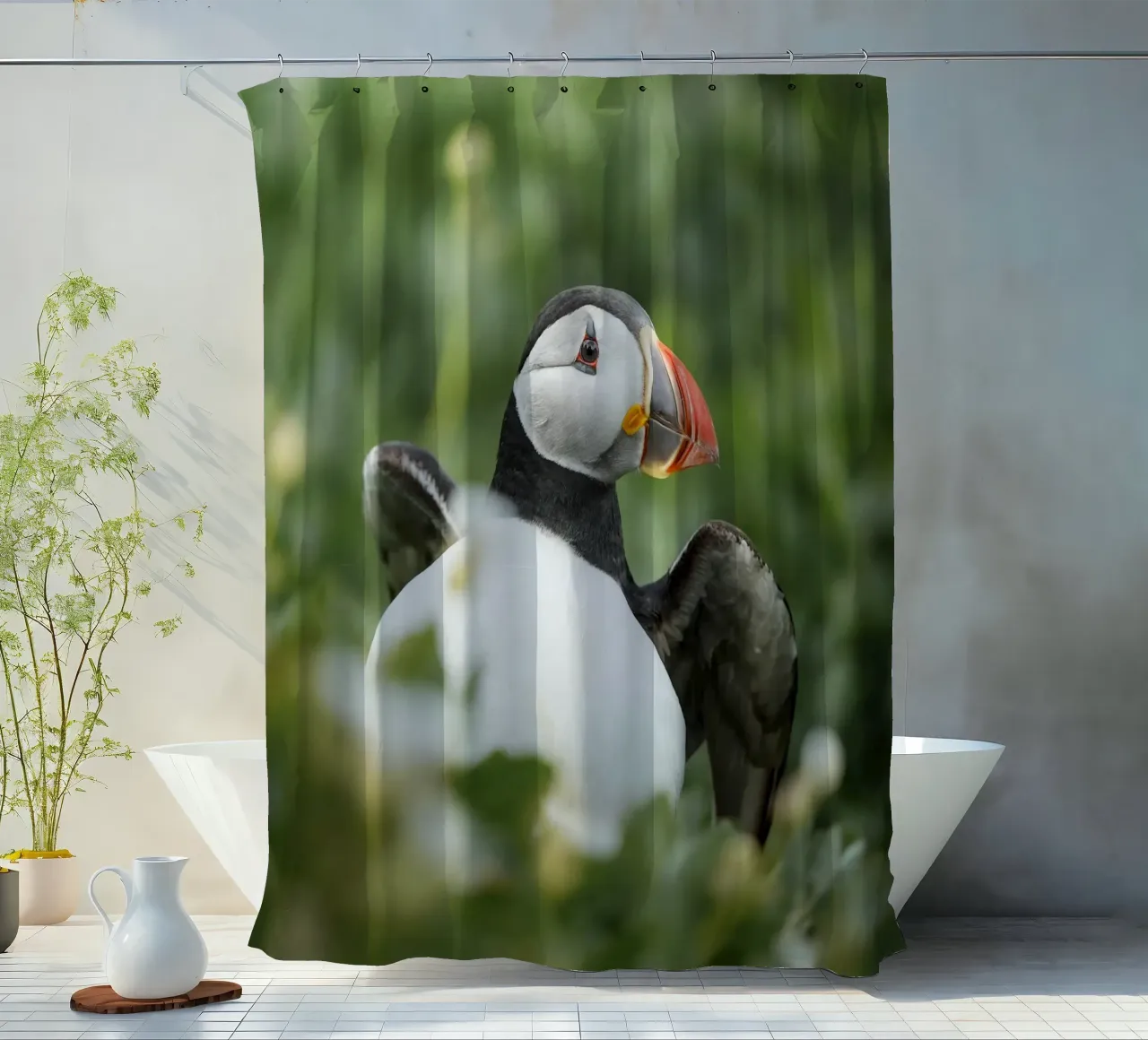 Puffin shower curtain by Tom's Wildlife