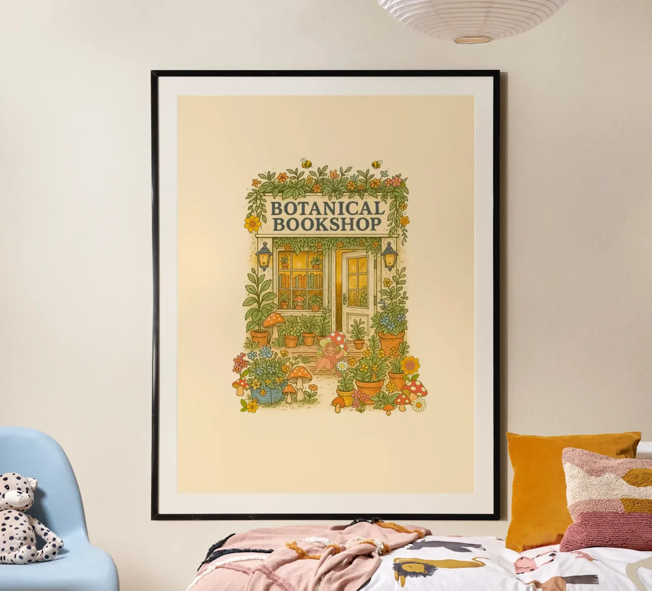 Botanical Bookshop with chubby fairy illustration poster hahnemühle by Taika Tori Art