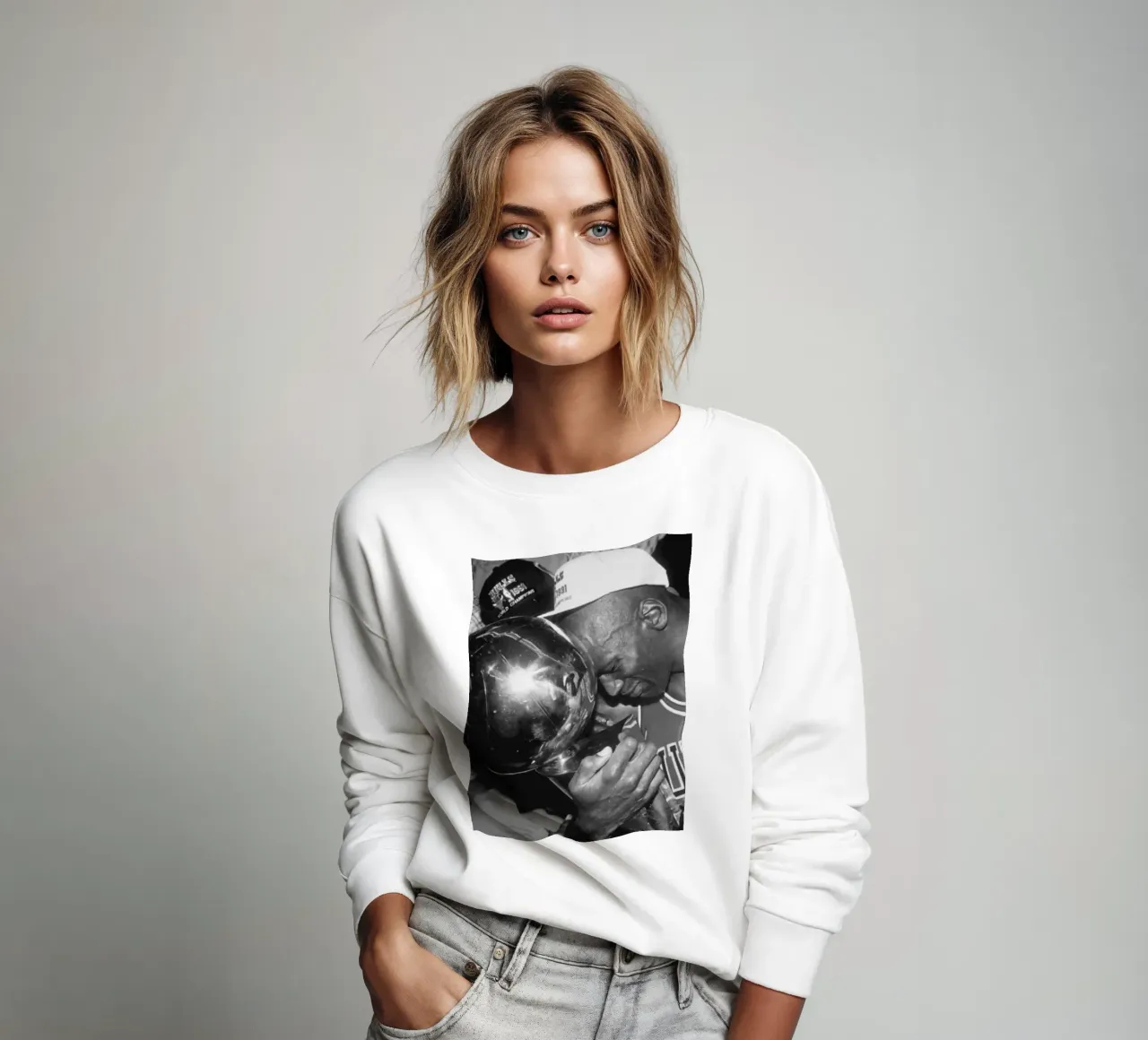 Jordan Hugs the Cup BW sweatshirt by FAKE ARTWORK STORE