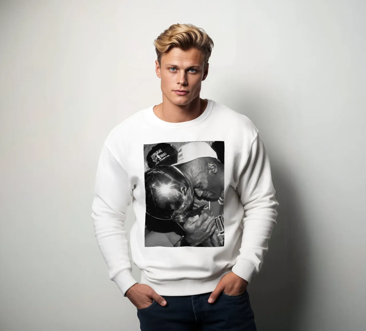 Jordan Hugs the Cup BW sweatshirt by FAKE ARTWORK STORE