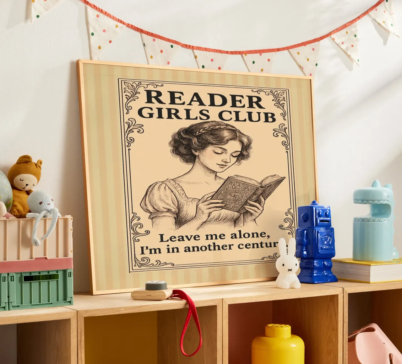 Reader Girls Society: leave me alone poster with wooden frame by Taika Tori Art
