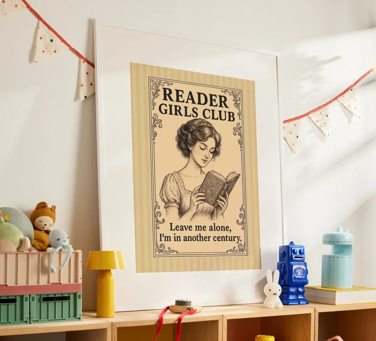 Reader Girls Society: leave me alone poster with wooden frame by Taika Tori Art