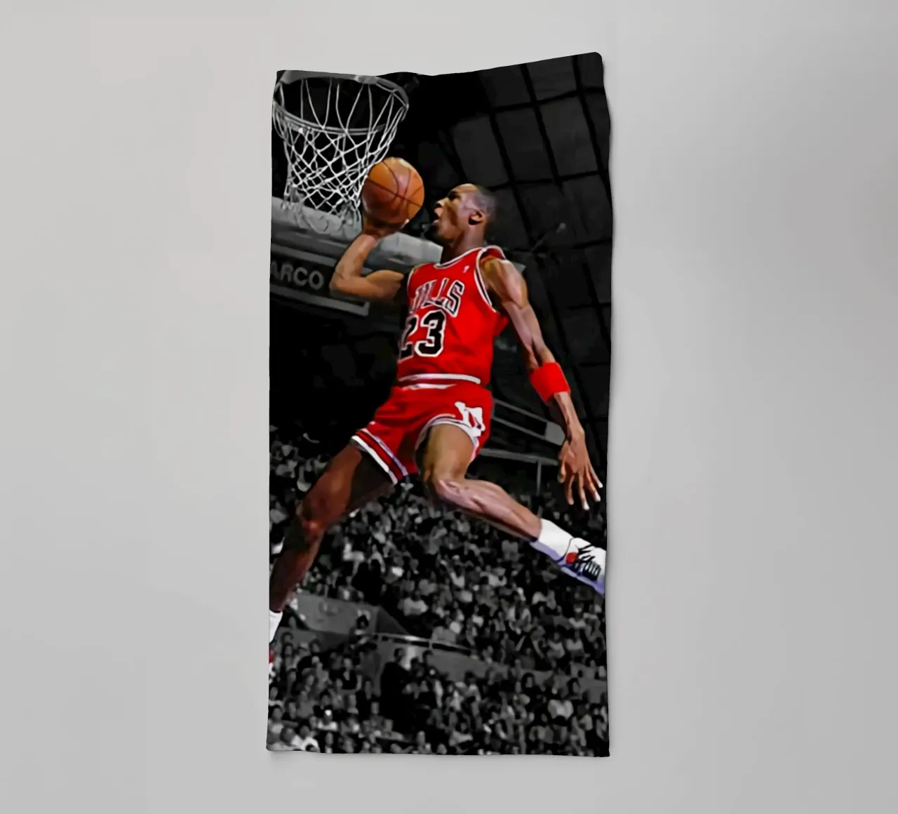 Bulls 23 Slam dunk poster towel by FAKE ARTWORK STORE