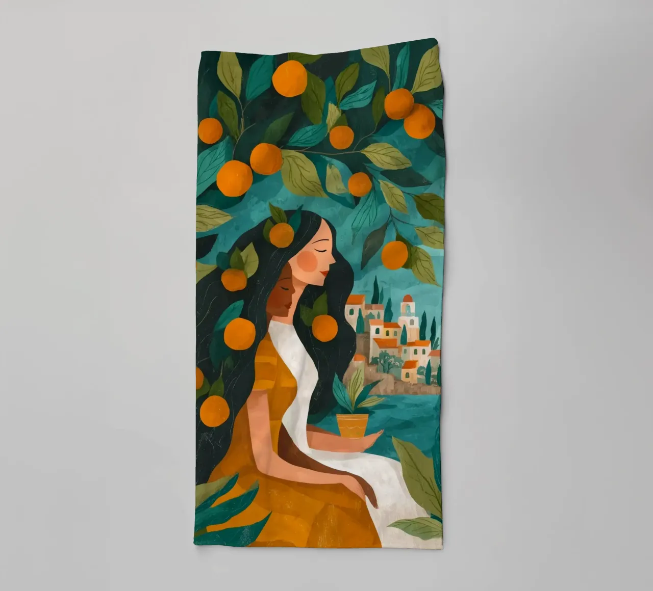 Beneath the Orange Tree II towel by Clara August