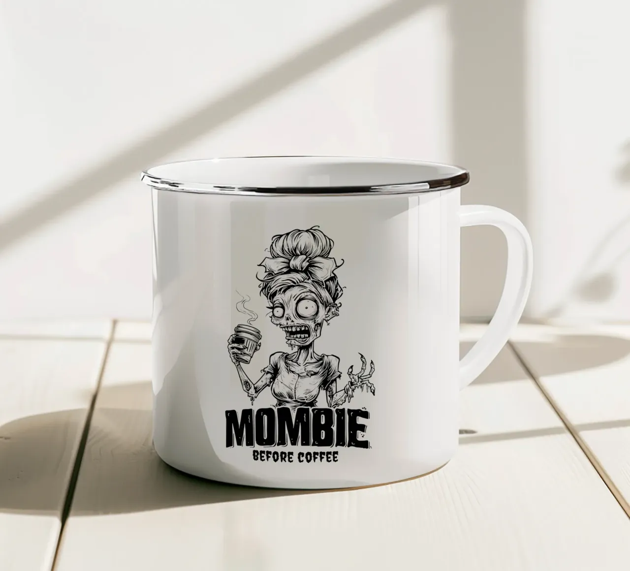 MOMBIE before coffee tazza in smalto da erdengut