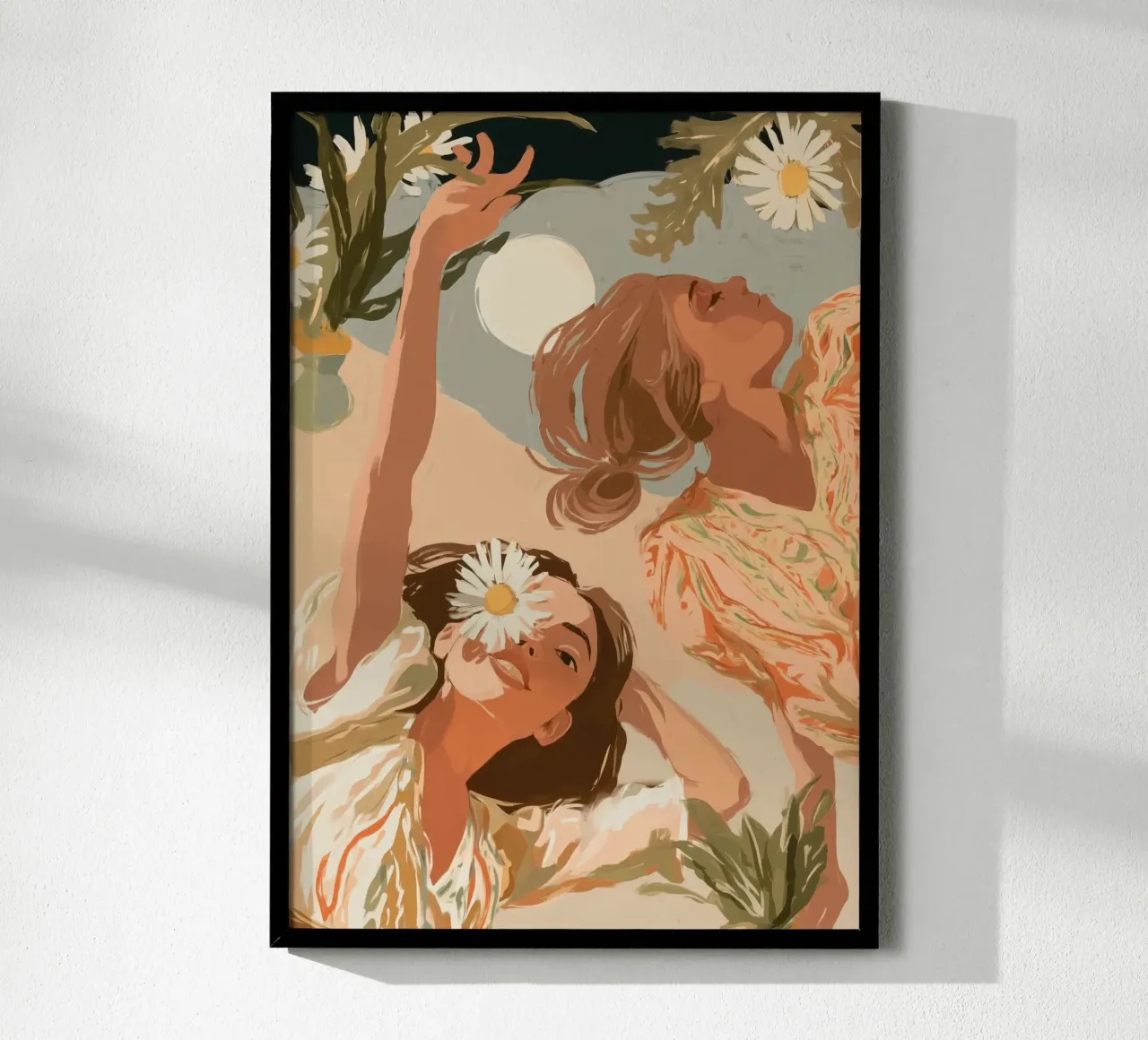 Moonlight and Daisies poster avec cadre en bois de Clara August