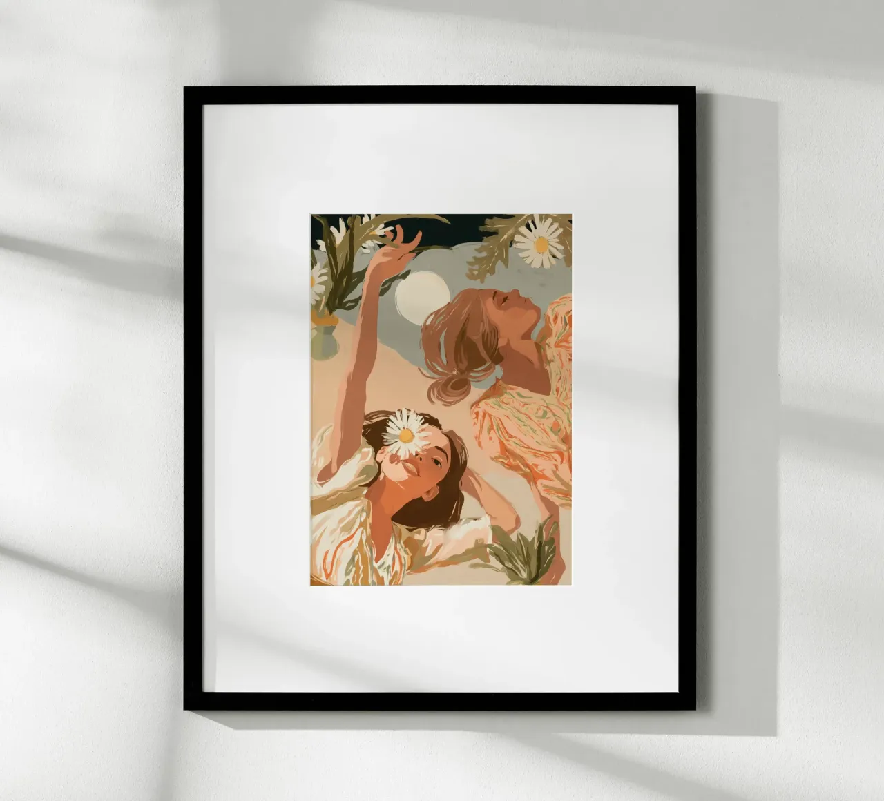 Moonlight and Daisies poster avec cadre en bois de Clara August