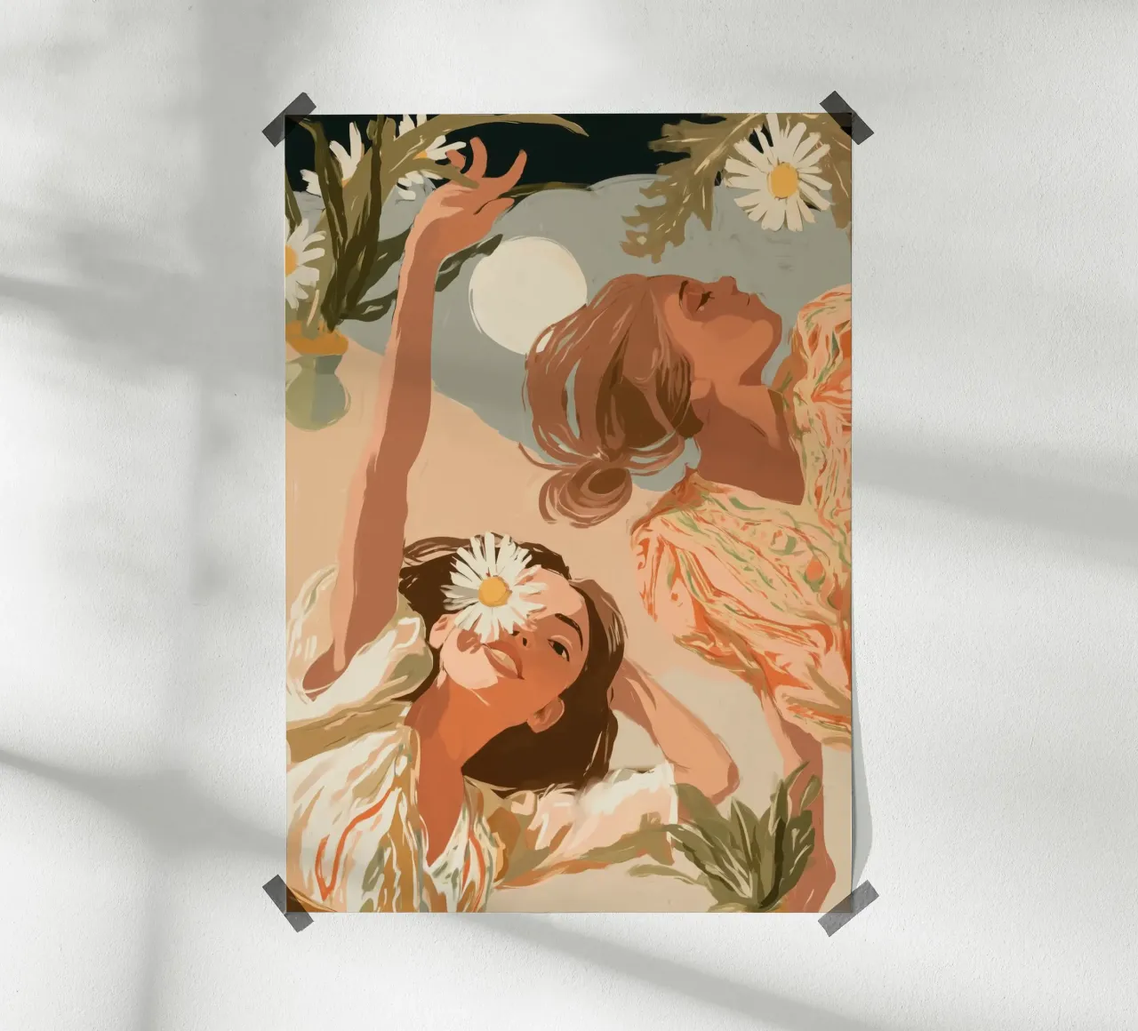Moonlight and Daisies poster avec cadre en bois de Clara August