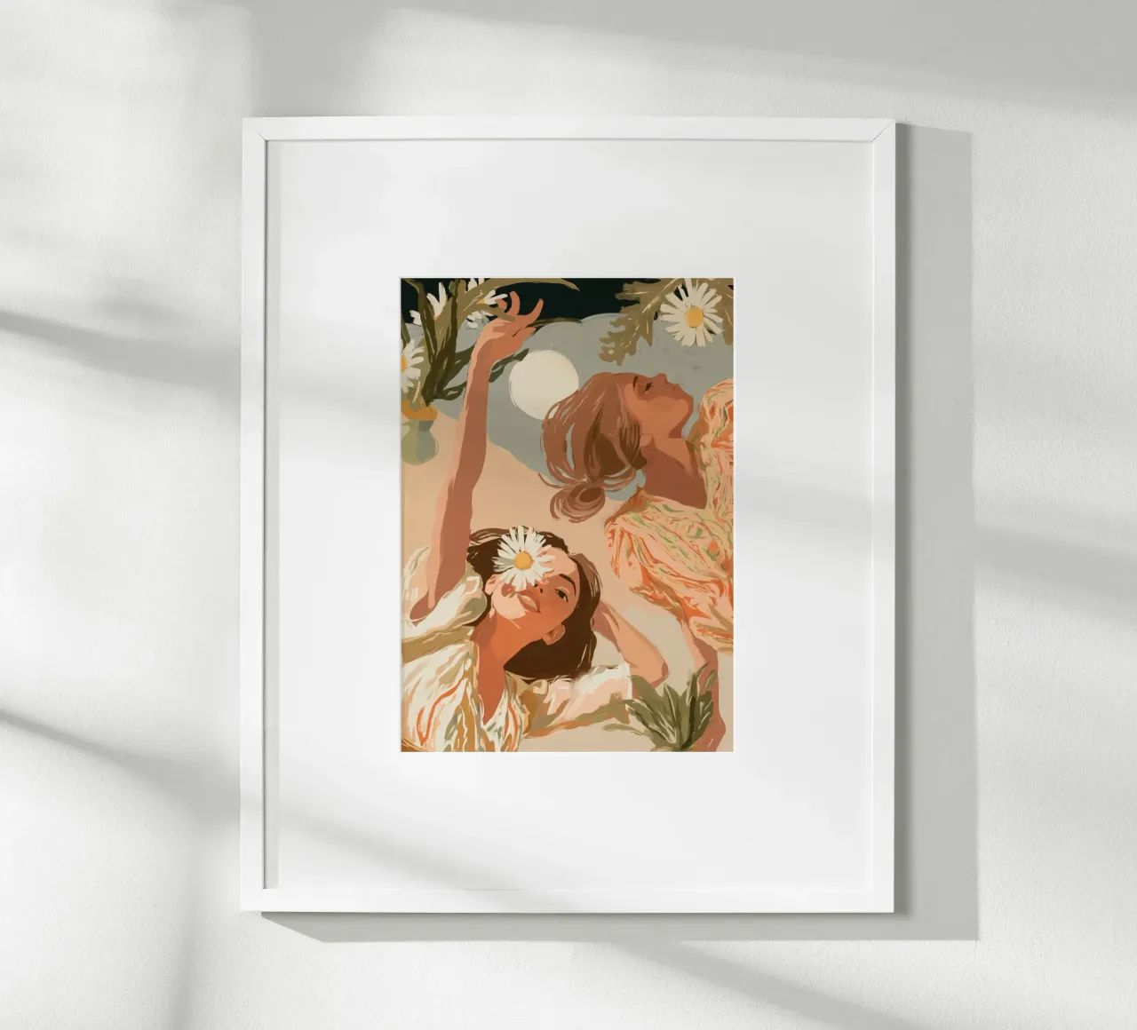 Moonlight and Daisies poster avec cadre en bois de Clara August