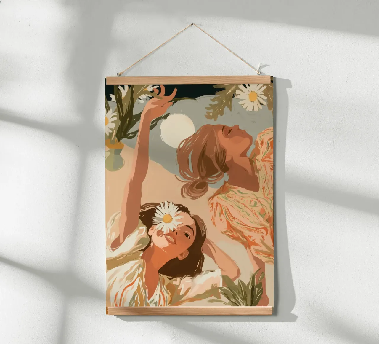 Moonlight and Daisies poster avec cadre en bois de Clara August
