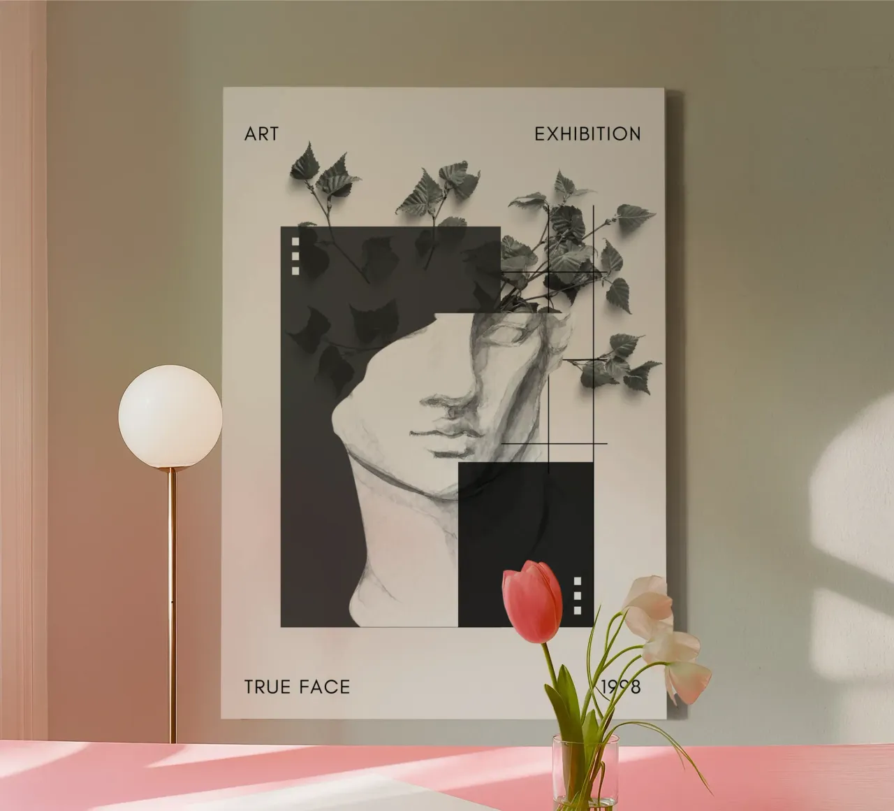 True Face Art Tentoonstelling - Abstracte Botanische Buste Print canvas met Baklijst van NorwesClub