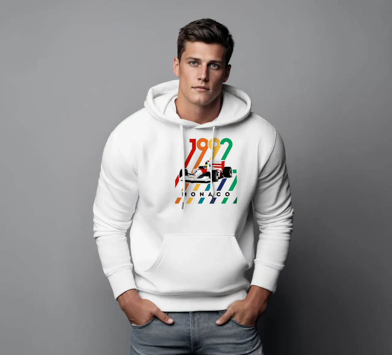 Auto da corsa Monaco 1992 felpa con cappuccio da Mariel Toigo