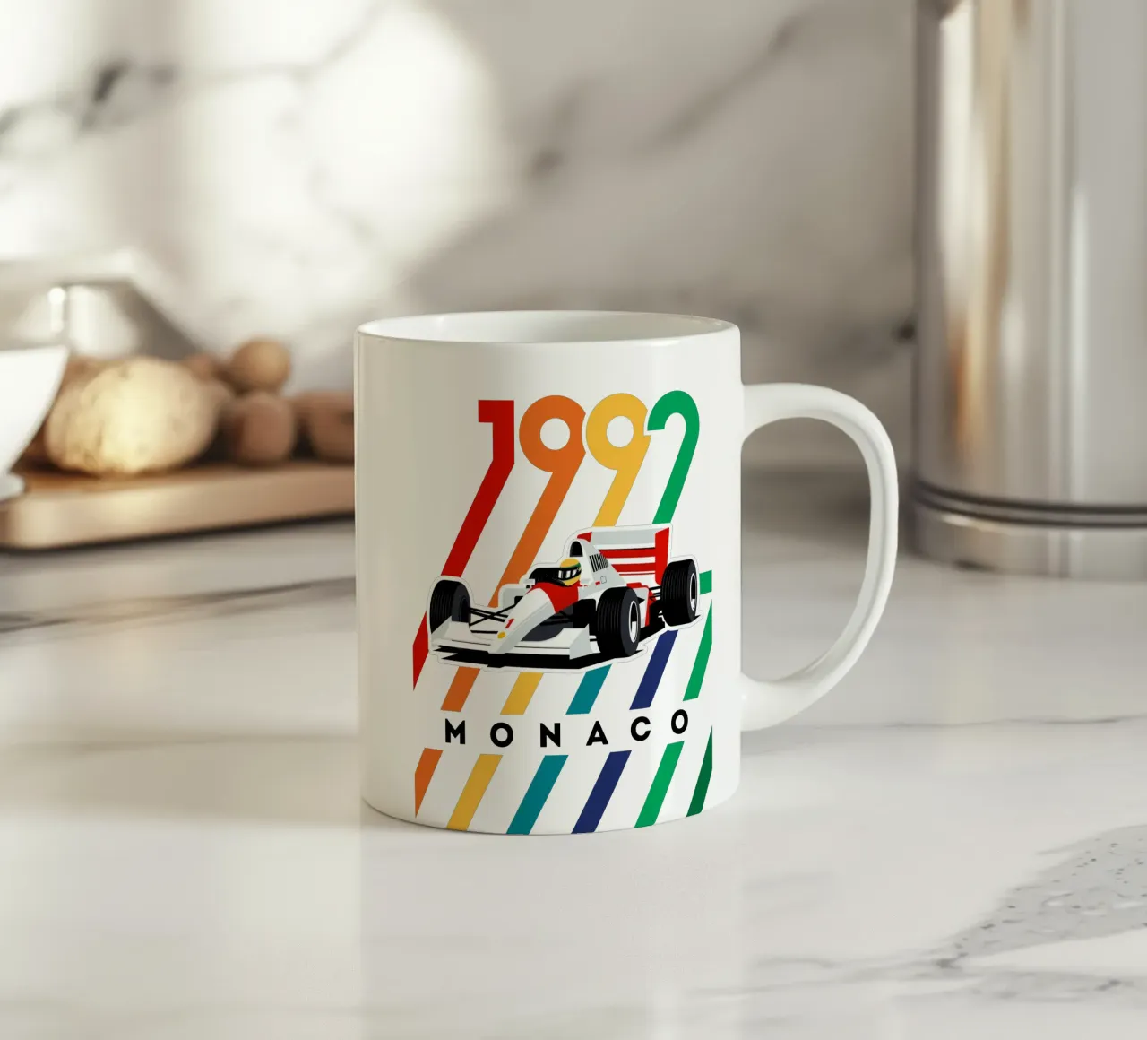Auto da corsa Monaco 1992 tazza in ceramica da Mariel Toigo