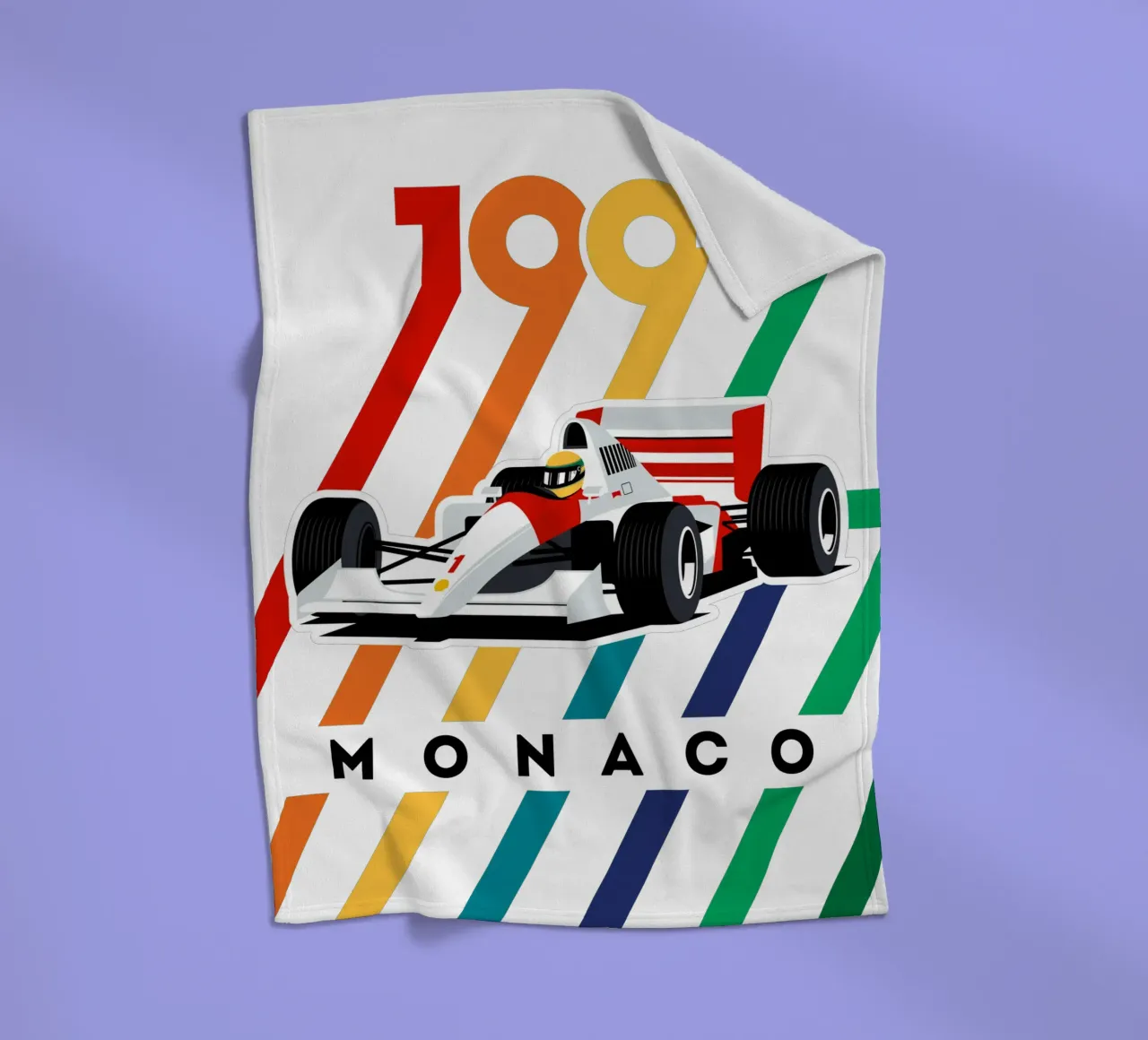 Auto da corsa Monaco 1992 coperta in pile da Mariel Toigo