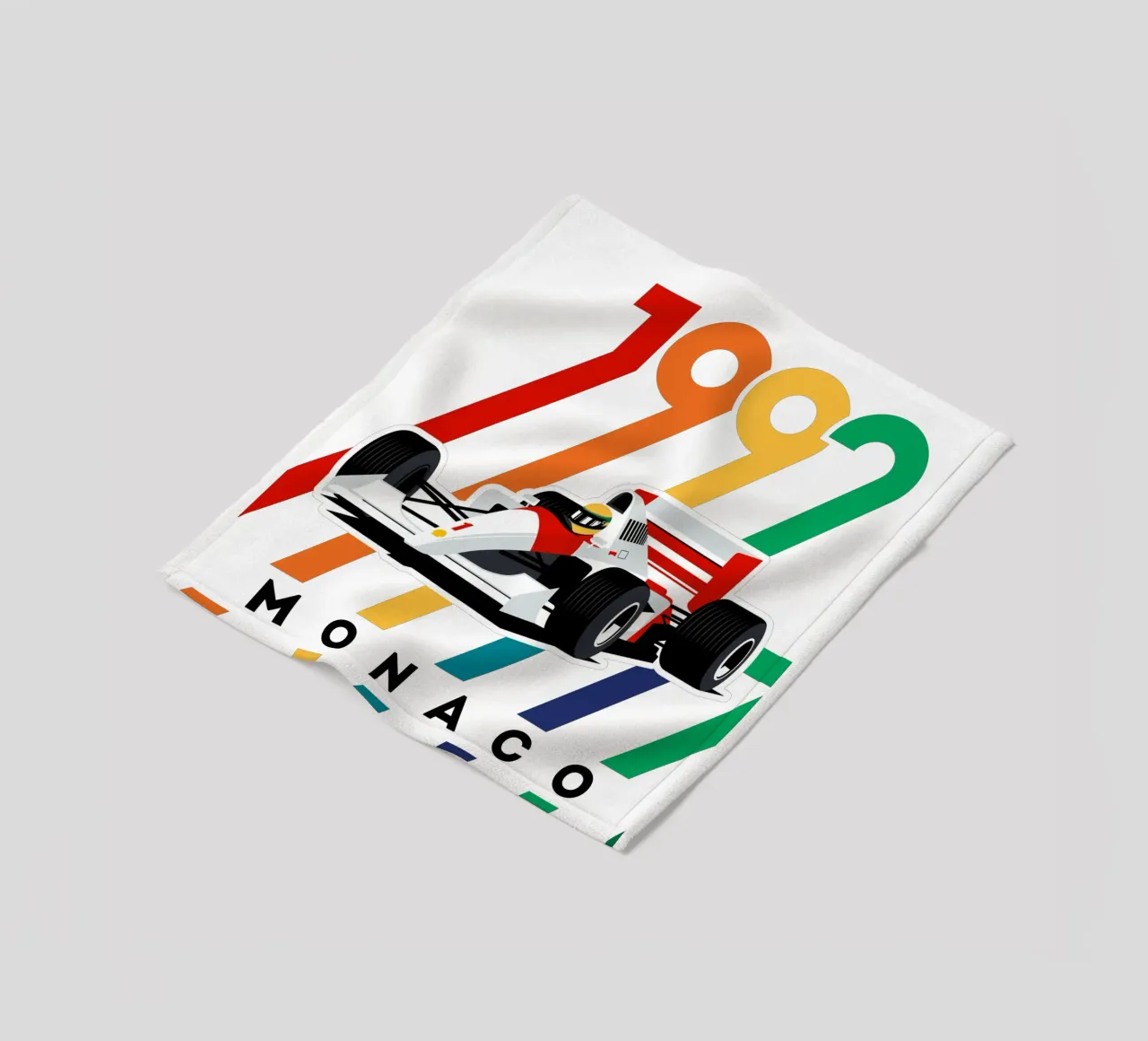 Auto da corsa Monaco 1992 coperta in pile da Mariel Toigo