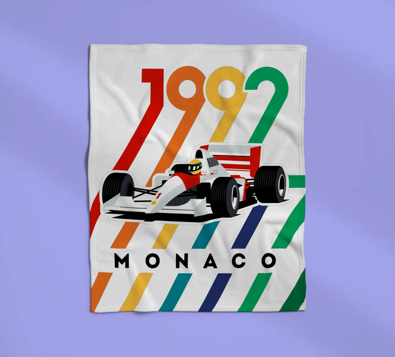 Auto da corsa Monaco 1992 coperta in pile da Mariel Toigo