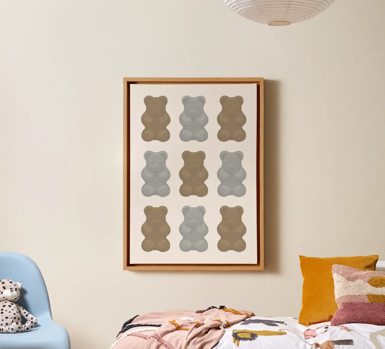 Neutral Gummy Bear Grid - Minimalist Pop Art Print canvas with Floater frame by NorwesClub
