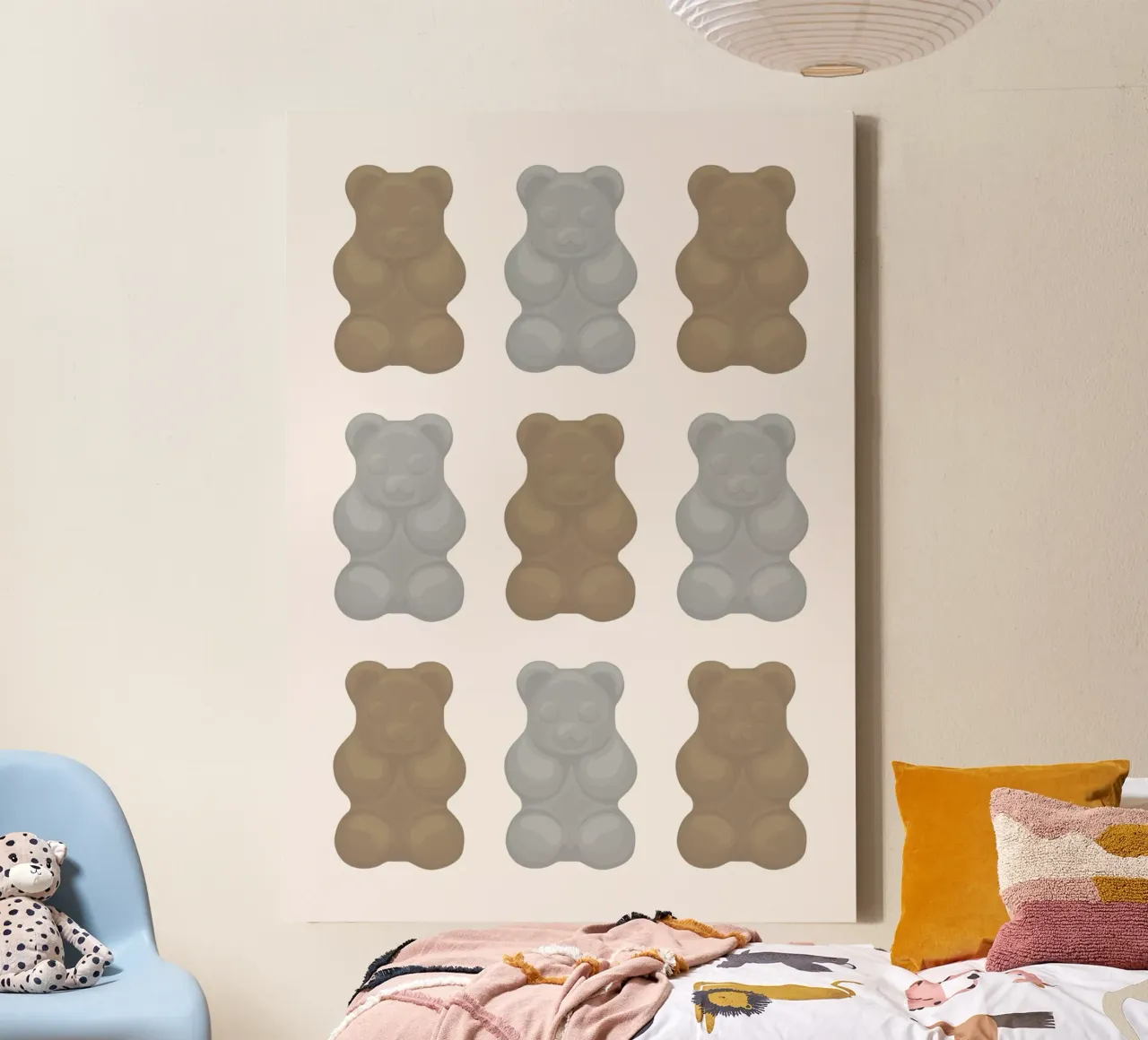 Neutral Gummy Bear Grid - Minimalist Pop Art Print canvas with Floater frame by NorwesClub