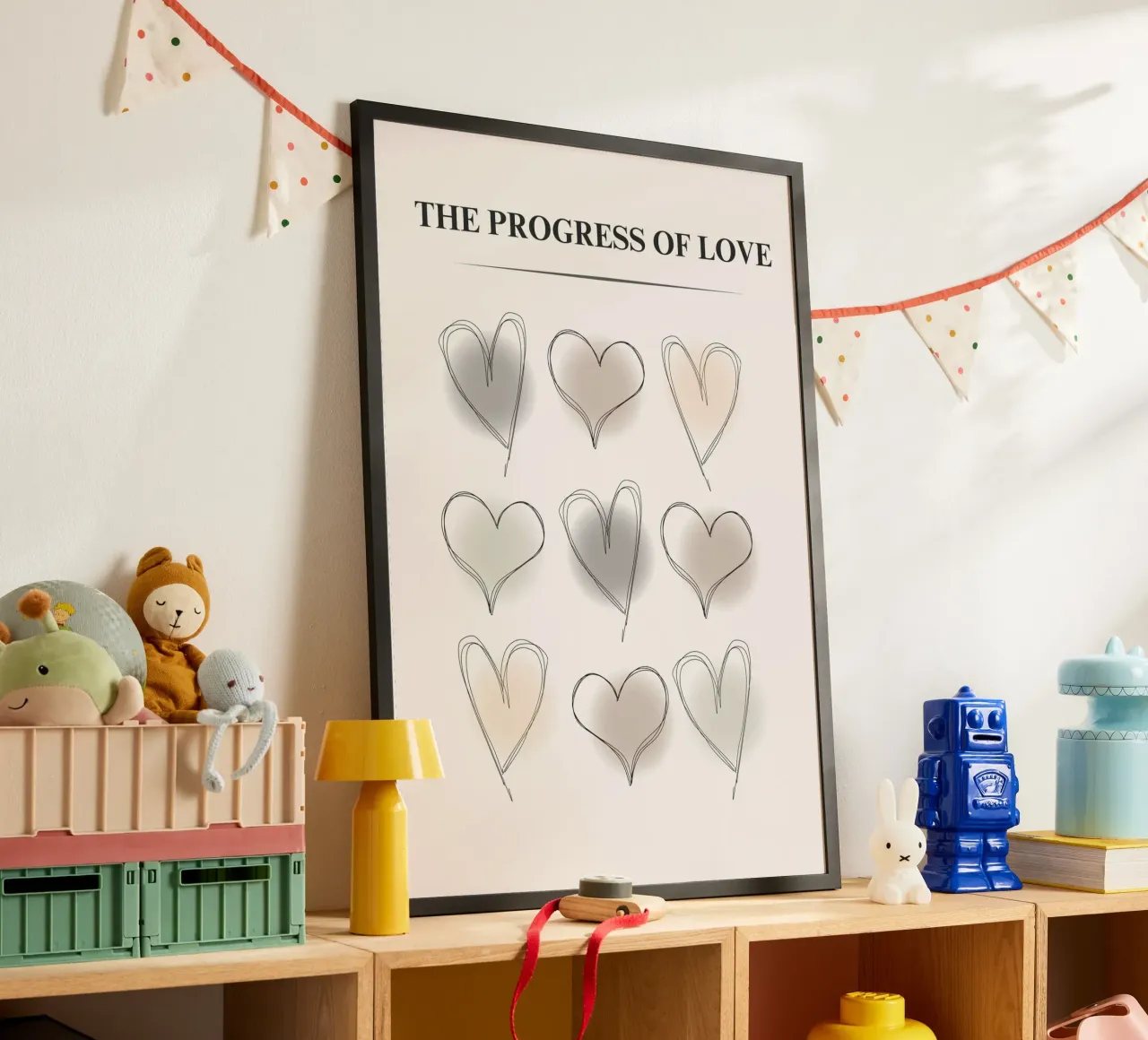 Il progresso dell'amore - Stampa astratta con griglia a cuore poster da NorwesClub