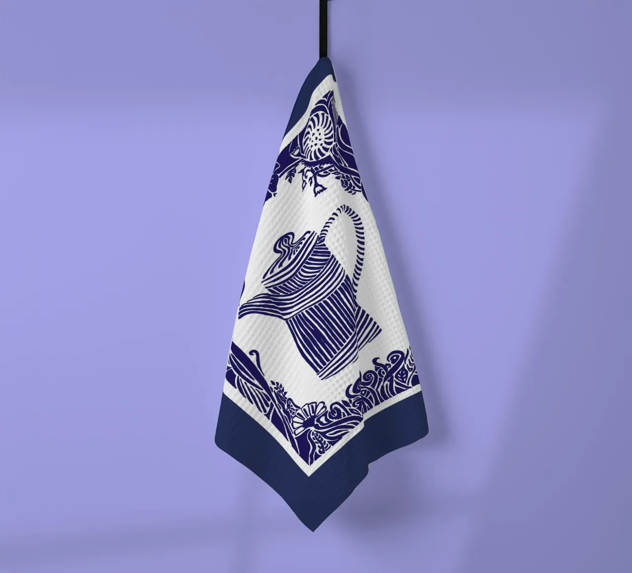 Théière en forme de silhouette bleu foncé sur blanc torchon de PaperLine Art