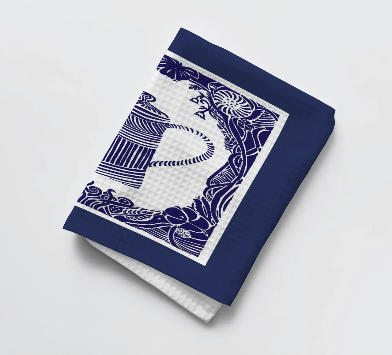 Théière en forme de silhouette bleu foncé sur blanc torchon de PaperLine Art