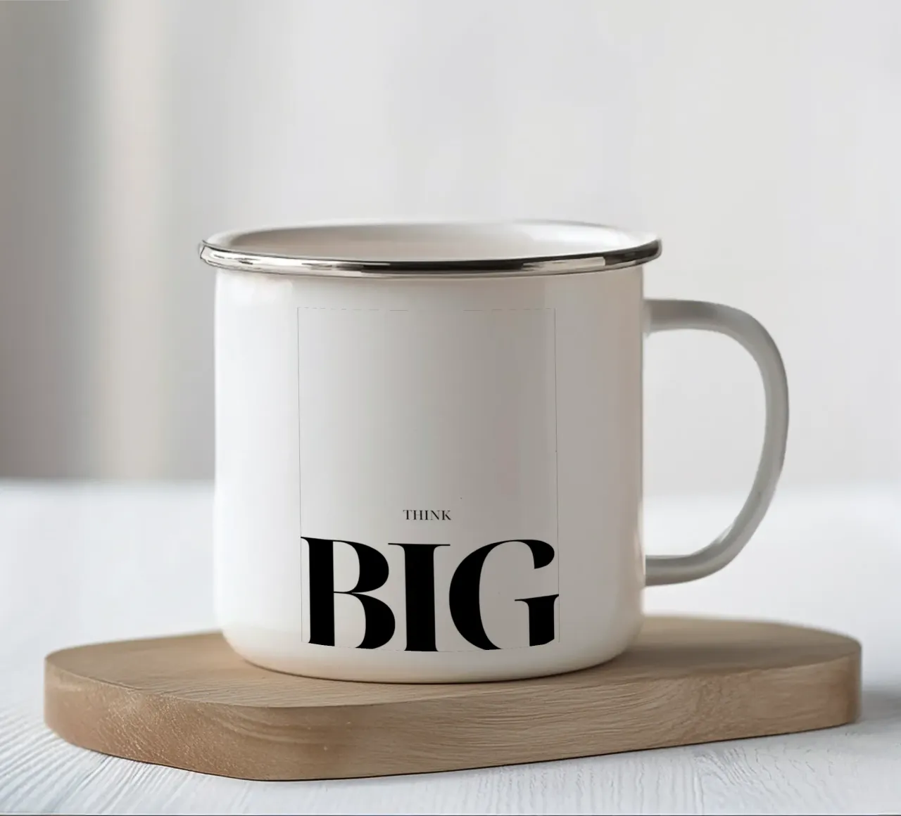 "THINK BIG" - Bold Minimalist Typography Print enamel mug by NorwesClub
