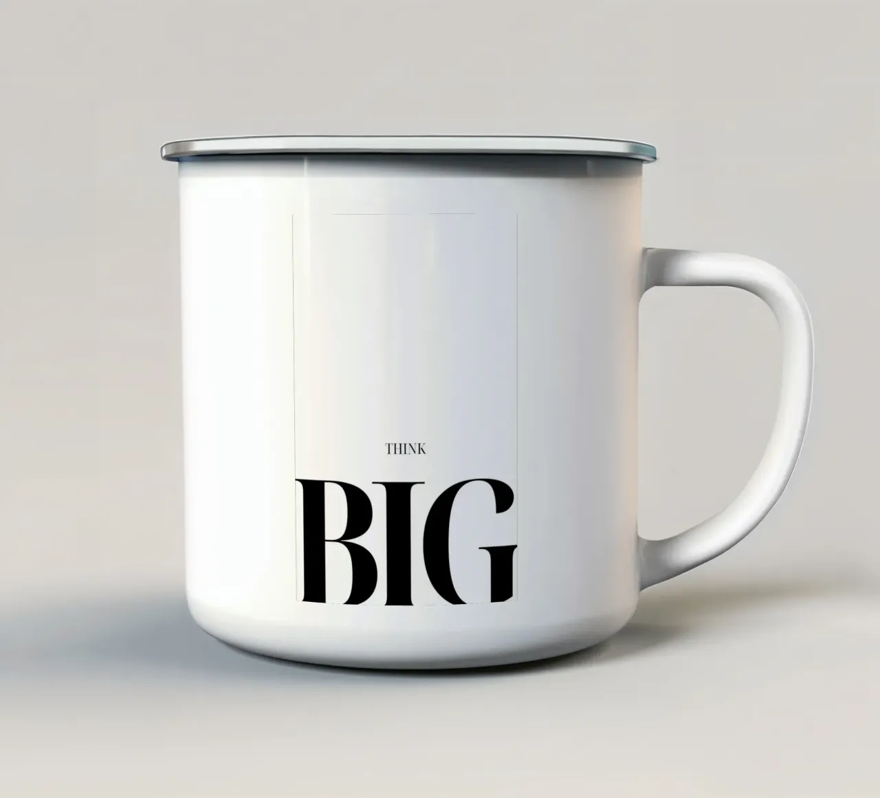 "THINK BIG" - Bold Minimalist Typography Print enamel mug by NorwesClub