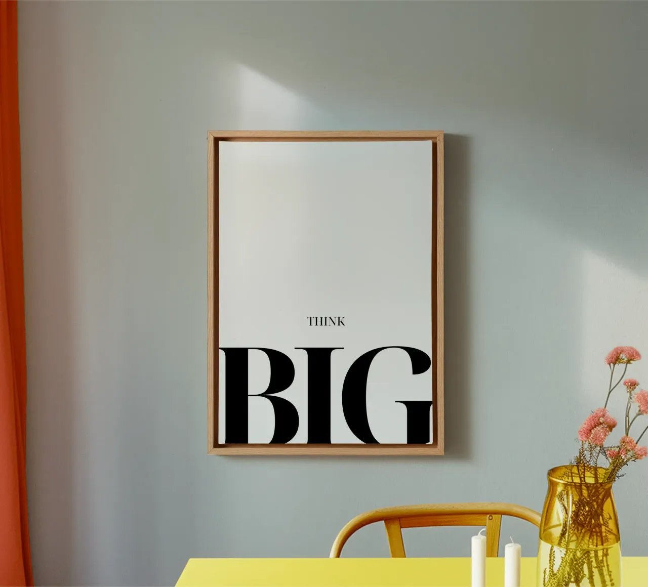 "THINK BIG" - Bold Minimalist Typography Print canvas with Floater frame by NorwesClub