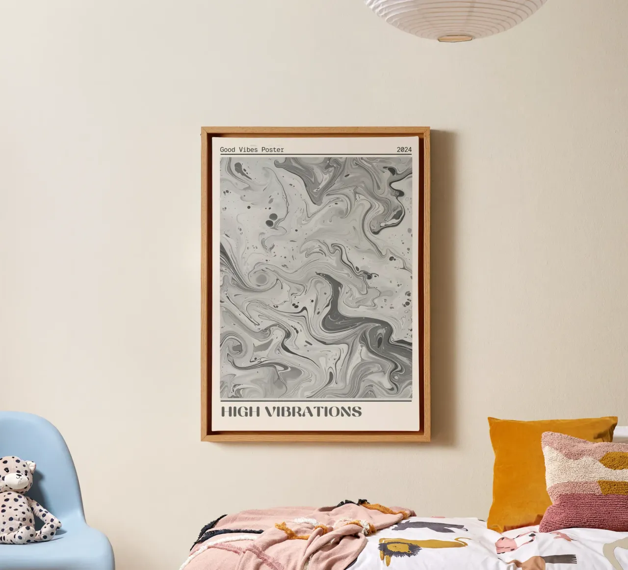 High Vibrations - Monochrome Marble Abstract Print canvas with Floater frame by NorwesClub