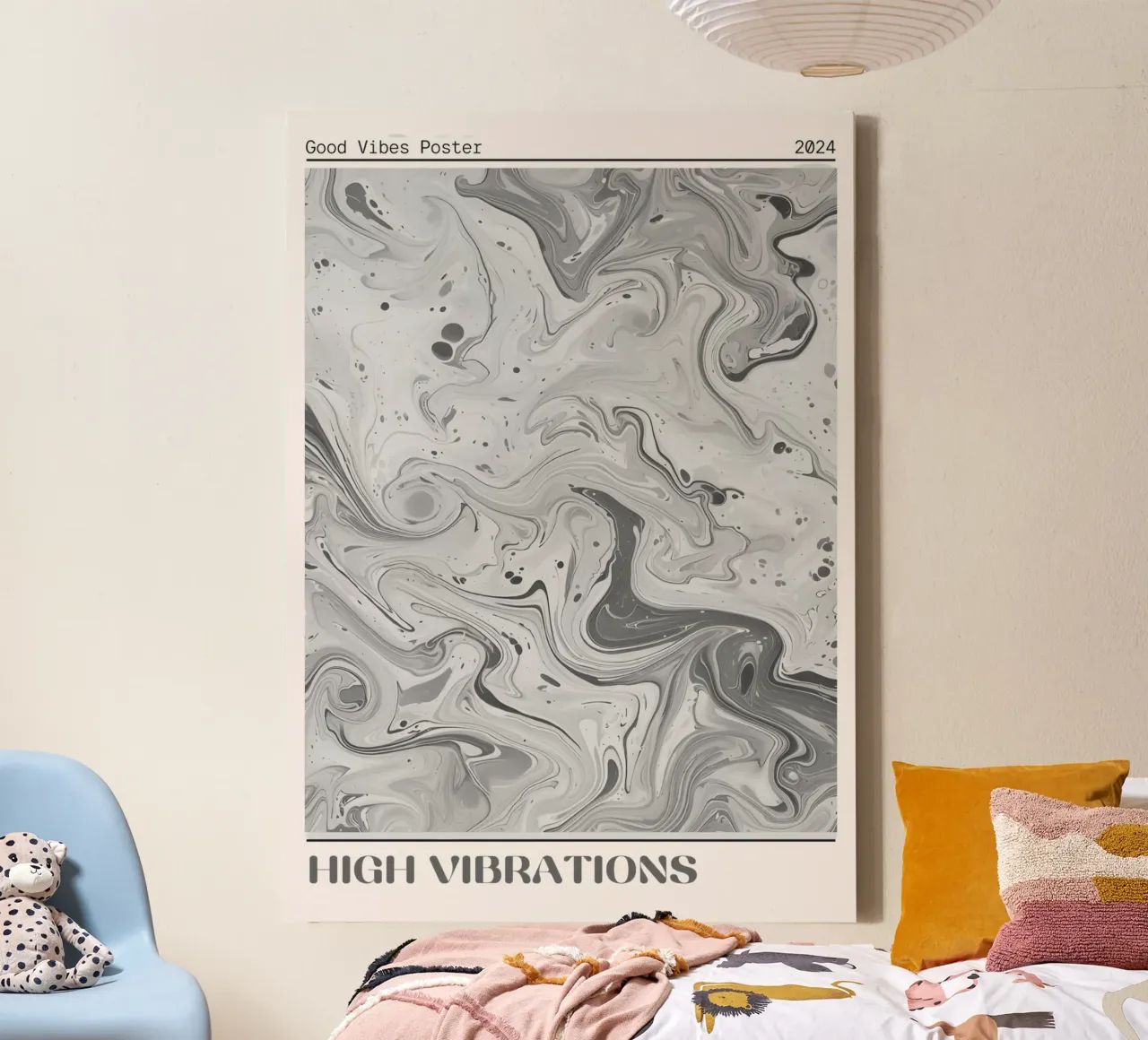 High Vibrations - Monochrome Marble Abstract Print canvas with Floater frame by NorwesClub