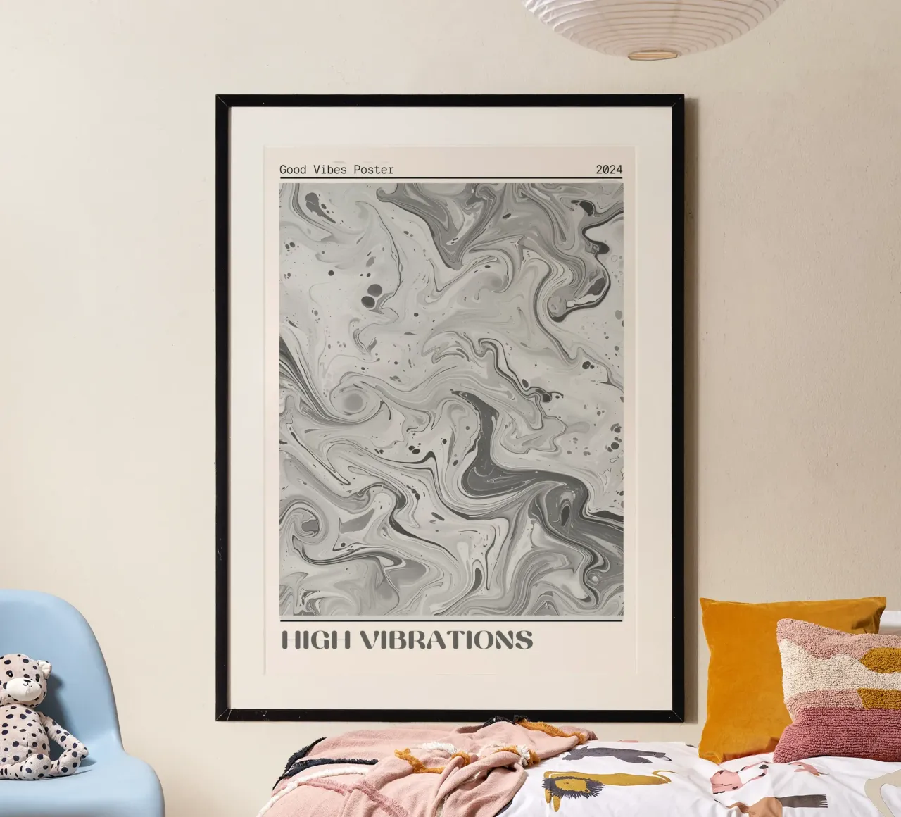 High Vibrations - Stampa astratta monocromatica su marmo poster con telaio in alluminio da NorwesClub