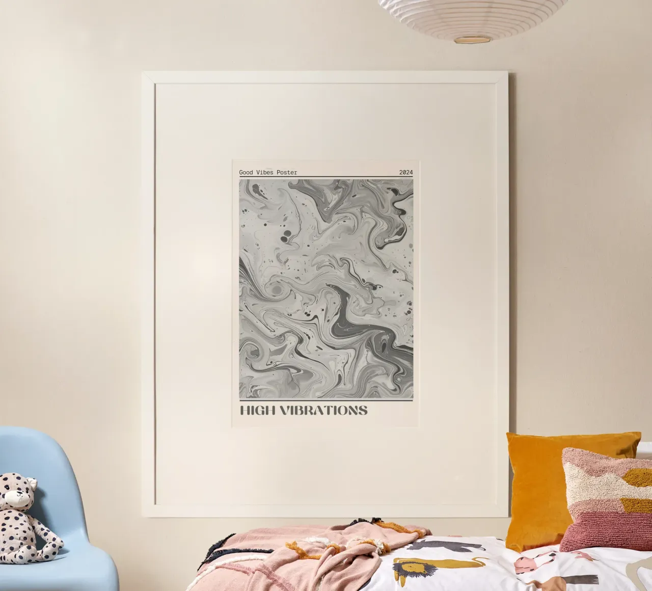 High Vibrations - Stampa astratta monocromatica su marmo poster con telaio in alluminio da NorwesClub
